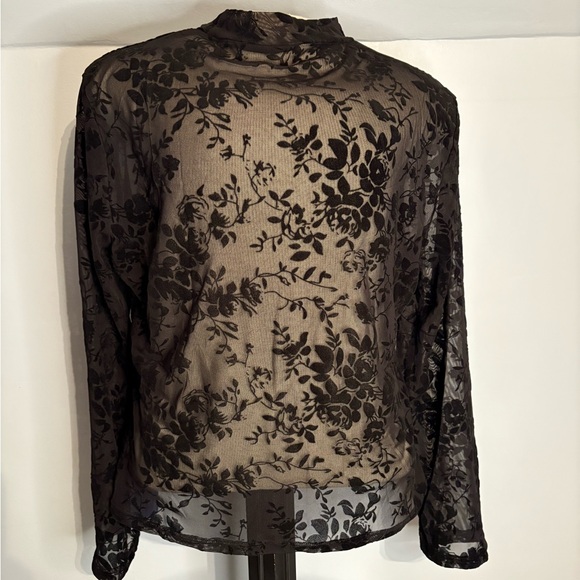 Tops - NWT Floral Sheer Velvet Flocked Mock Neck Shirt - 4X Plus